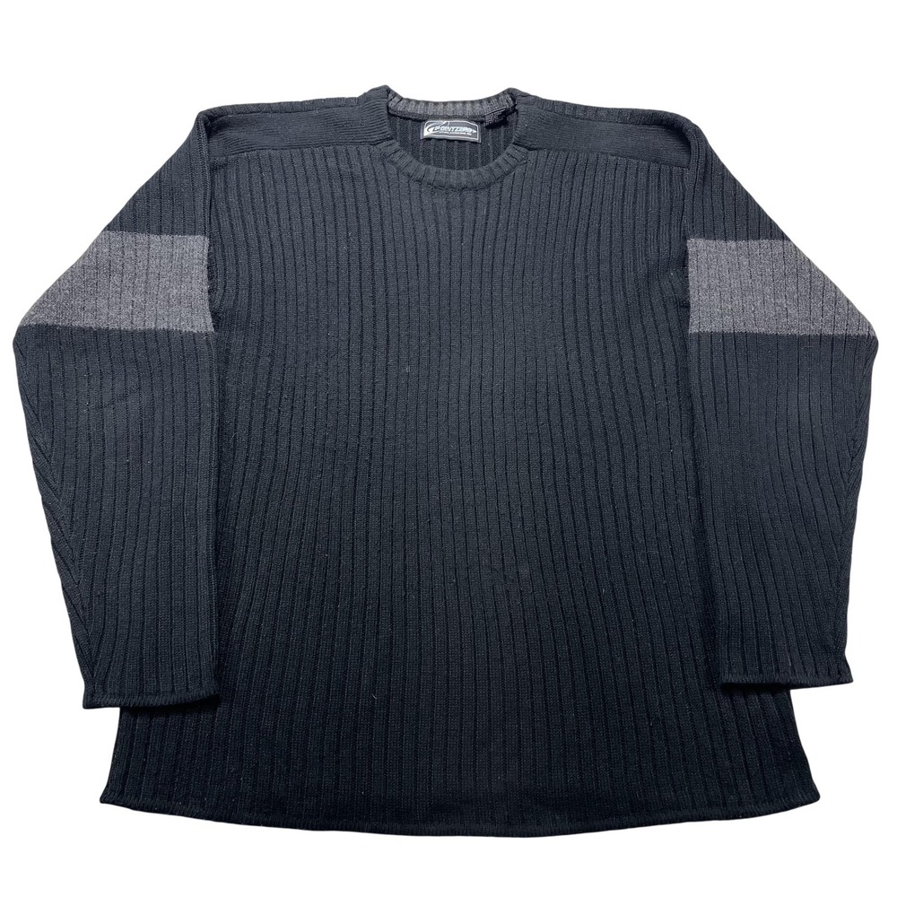 Point Zero Sweater Mens XL Black Gray Stripe Knit Crewneck Pullover Vintage Y2K